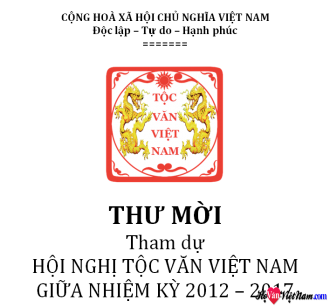 Thư Mời Hội Nghị Họ Văn Việt Nam giữa nhiệm kỳ 2012-2017